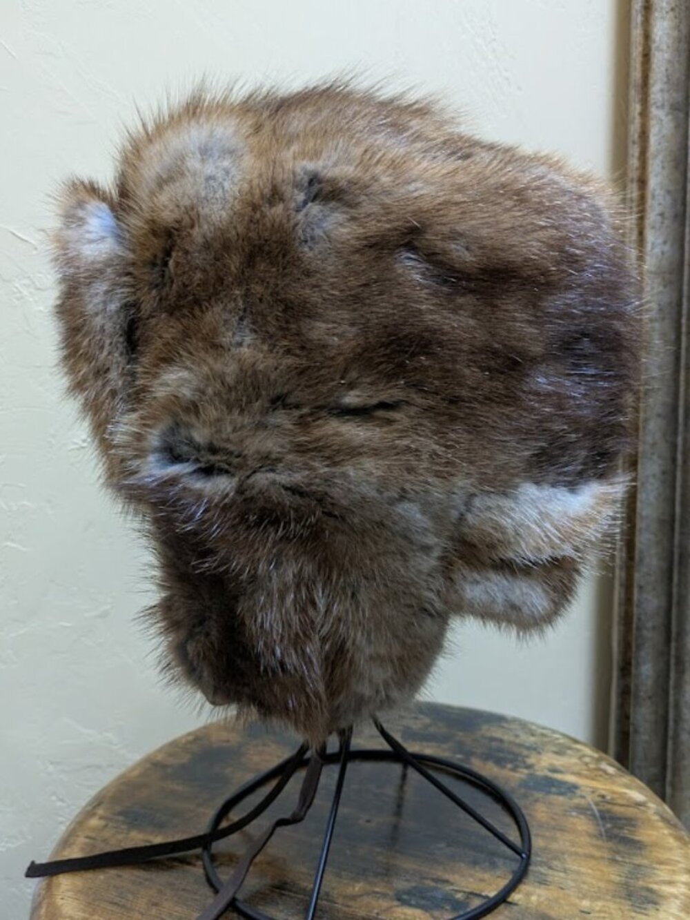 Full Fur Muskrat Ushanka Trapper Trooper Hat with Leather Ties